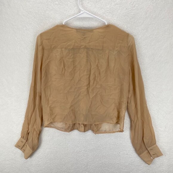 BCBGMAXAZRIA Lace Blouse Women’s Size XS Bare Pink Long Sleeve Sheer Cait Top - Picture 6 of 6